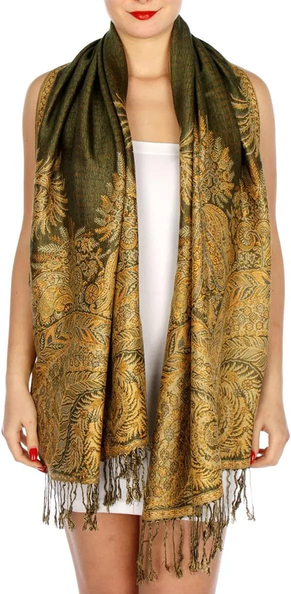 SERENITA Pashmina Scarf for Women Large Cashmere feel Big Paisley Rave Shawl Wraps, Soft Scarves Travel Accessories
