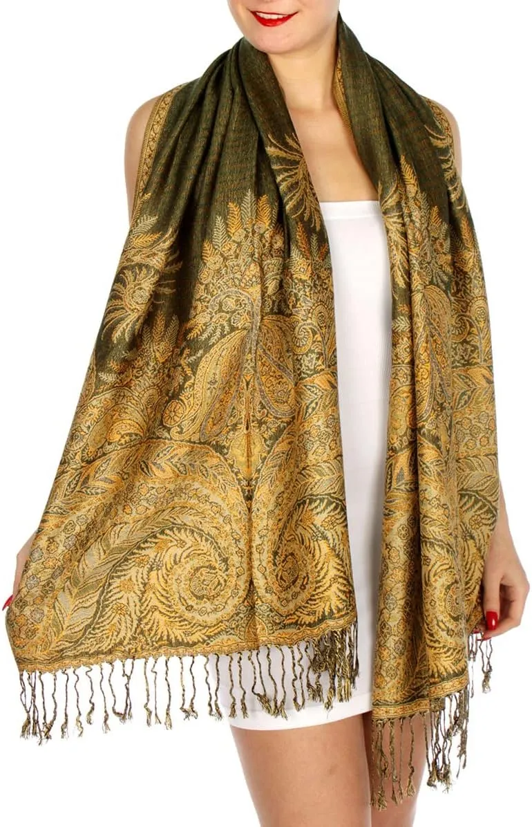 SERENITA Pashmina Scarf for Women Large Cashmere feel Big Paisley Rave Shawl Wraps, Soft Scarves Travel Accessories