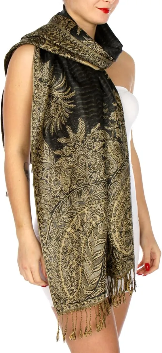 SERENITA Pashmina Scarf for Women Large Cashmere feel Big Paisley Rave Shawl Wraps, Soft Scarves Travel Accessories