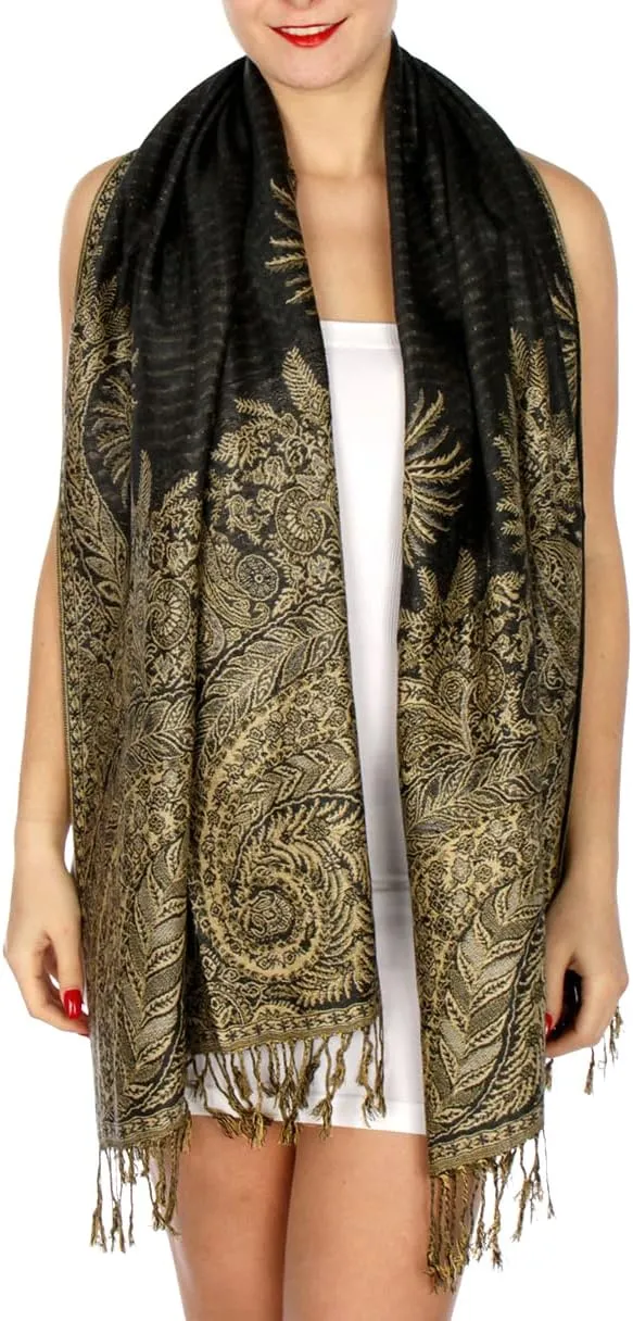 SERENITA Pashmina Scarf for Women Large Cashmere feel Big Paisley Rave Shawl Wraps, Soft Scarves Travel Accessories