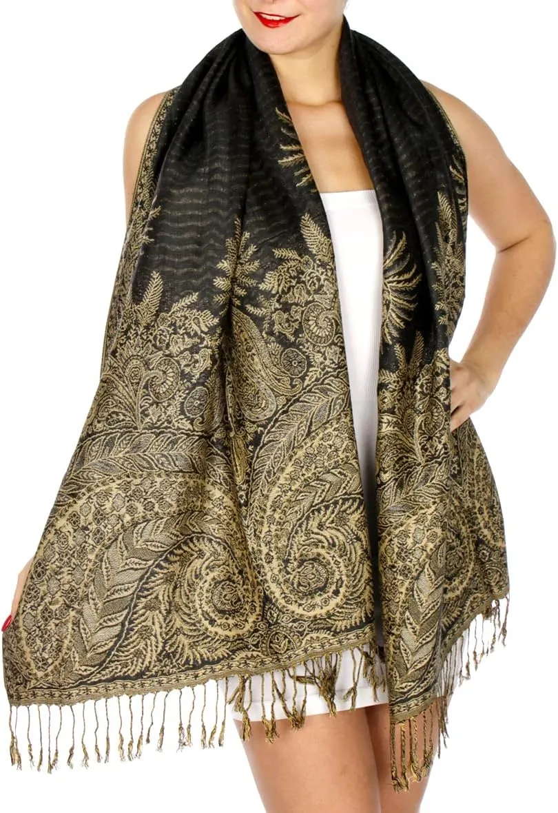 SERENITA Pashmina Scarf for Women Large Cashmere feel Big Paisley Rave Shawl Wraps, Soft Scarves Travel Accessories