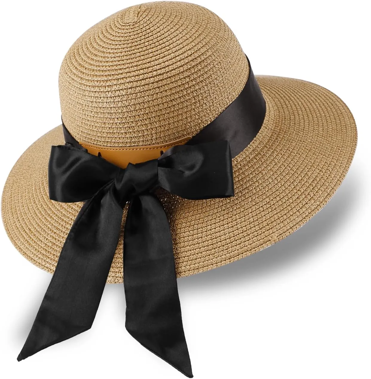Summer Straw Hats for Women, Wide Brim Beach Hat, Boho Sun Hats with Detachable Silk Tie, Packable Travel Bucket Hat - UPF 50