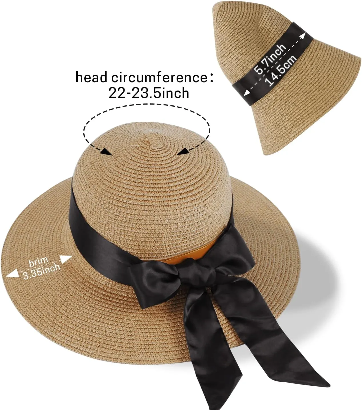Summer Straw Hats for Women, Wide Brim Beach Hat, Boho Sun Hats with Detachable Silk Tie, Packable Travel Bucket Hat - UPF 50