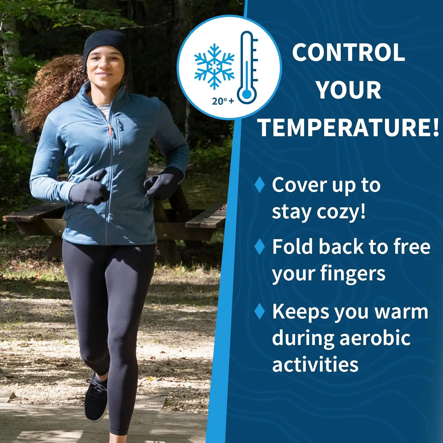 TrailHeads Women’s Fingerless Mittens - Lightweight Convertible Running Mitten