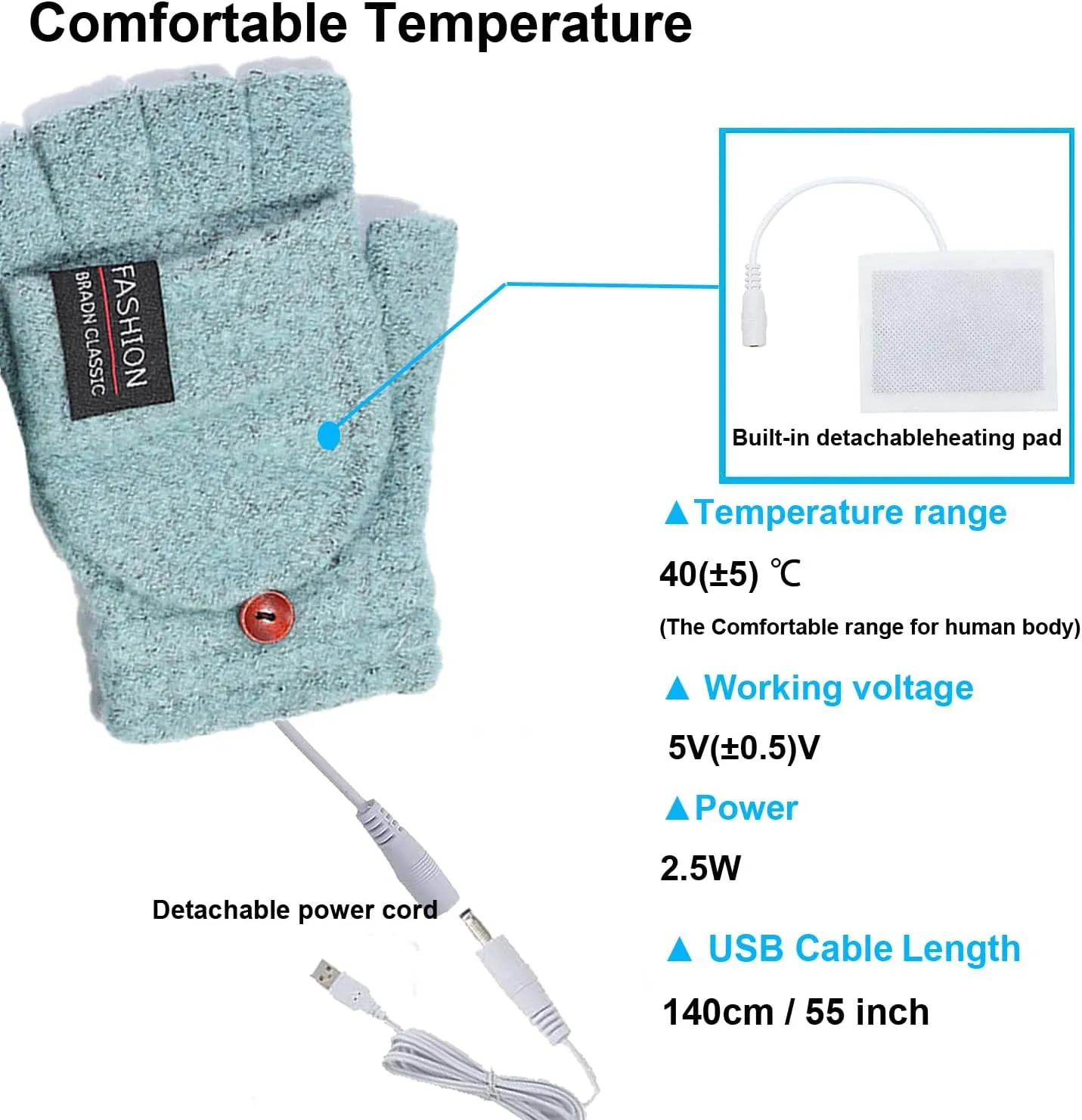 USB Heated Gloves for Women & Men,Winter Warm Heating Mitten, Full & Half Hands Heated Fingerless Heating with Button Knitting Hands Warmer Washable Design,Laptop Typing Gloves for Gift