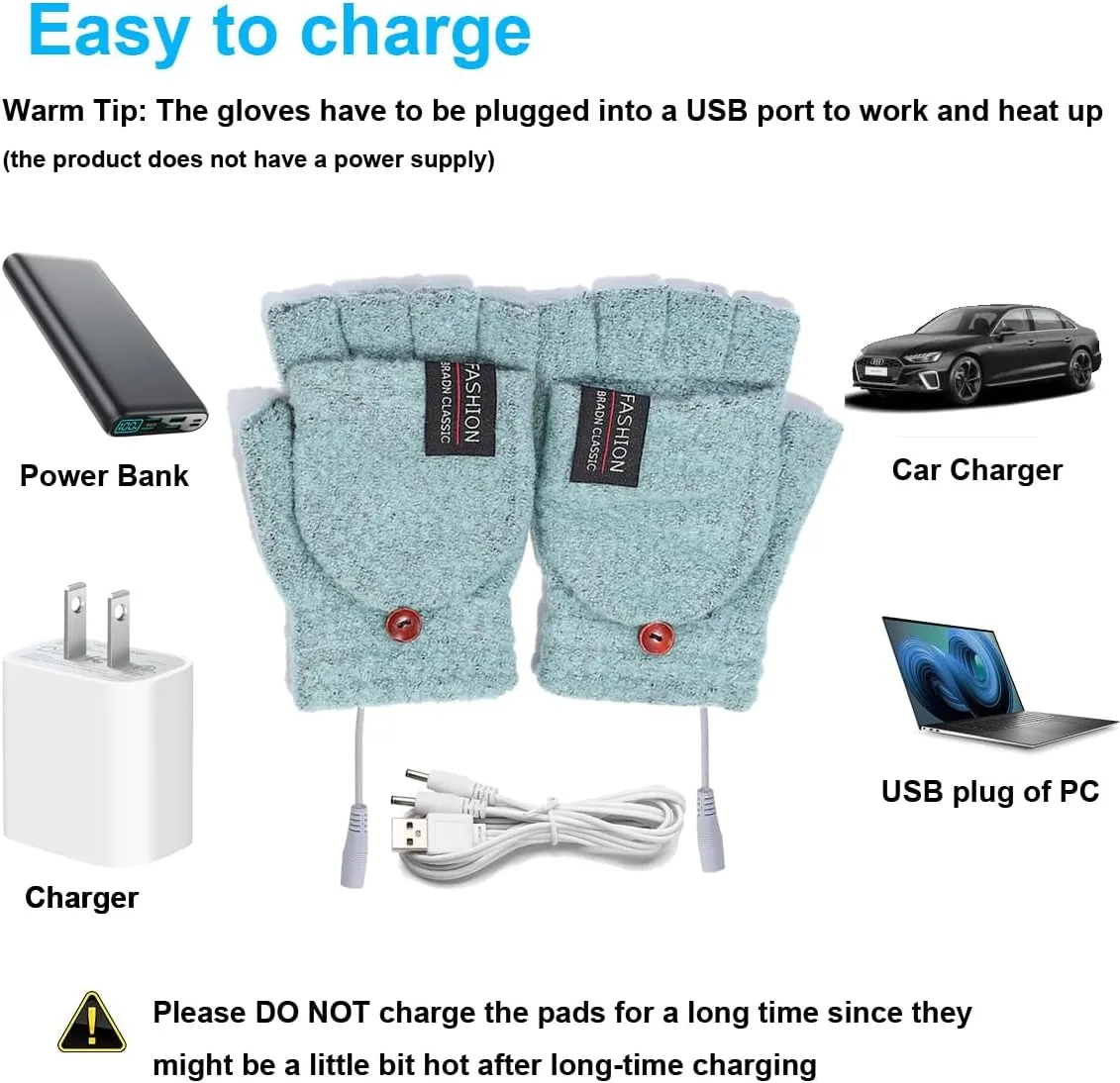 USB Heated Gloves for Women & Men,Winter Warm Heating Mitten, Full & Half Hands Heated Fingerless Heating with Button Knitting Hands Warmer Washable Design,Laptop Typing Gloves for Gift