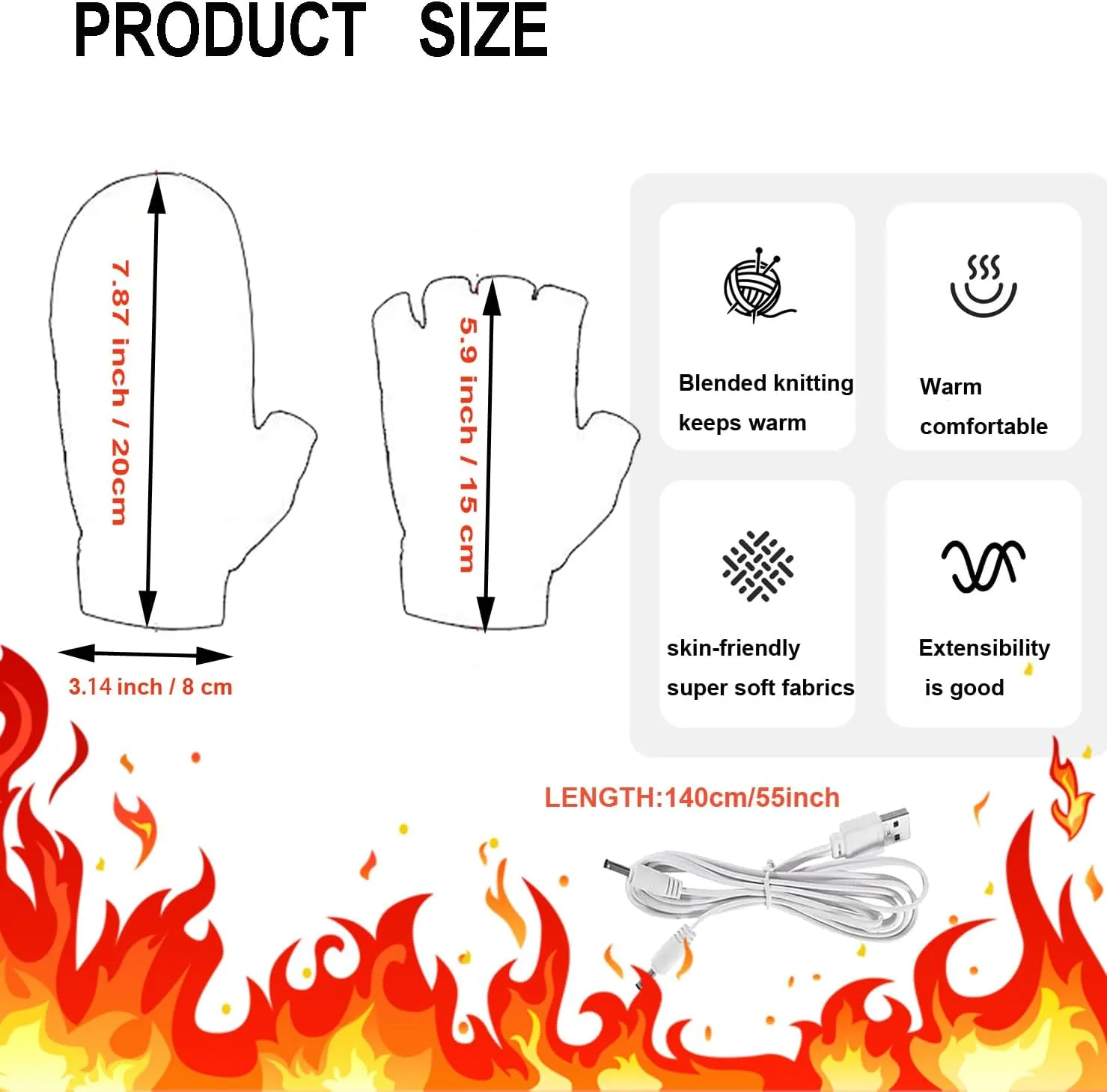 USB Heated Gloves for Women & Men,Winter Warm Heating Mitten, Full & Half Hands Heated Fingerless Heating with Button Knitting Hands Warmer Washable Design,Laptop Typing Gloves for Gift