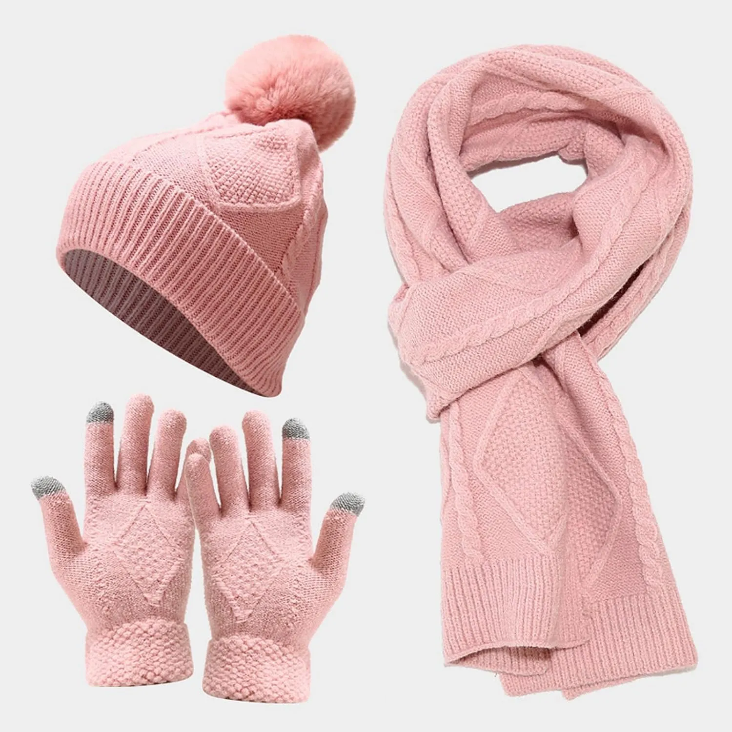 Warm Knit Scarf Gloves Winter Cycling Men Adult Skiing Hat Sets Hat Women Windproof Knitted Baseball Caps for Vacation