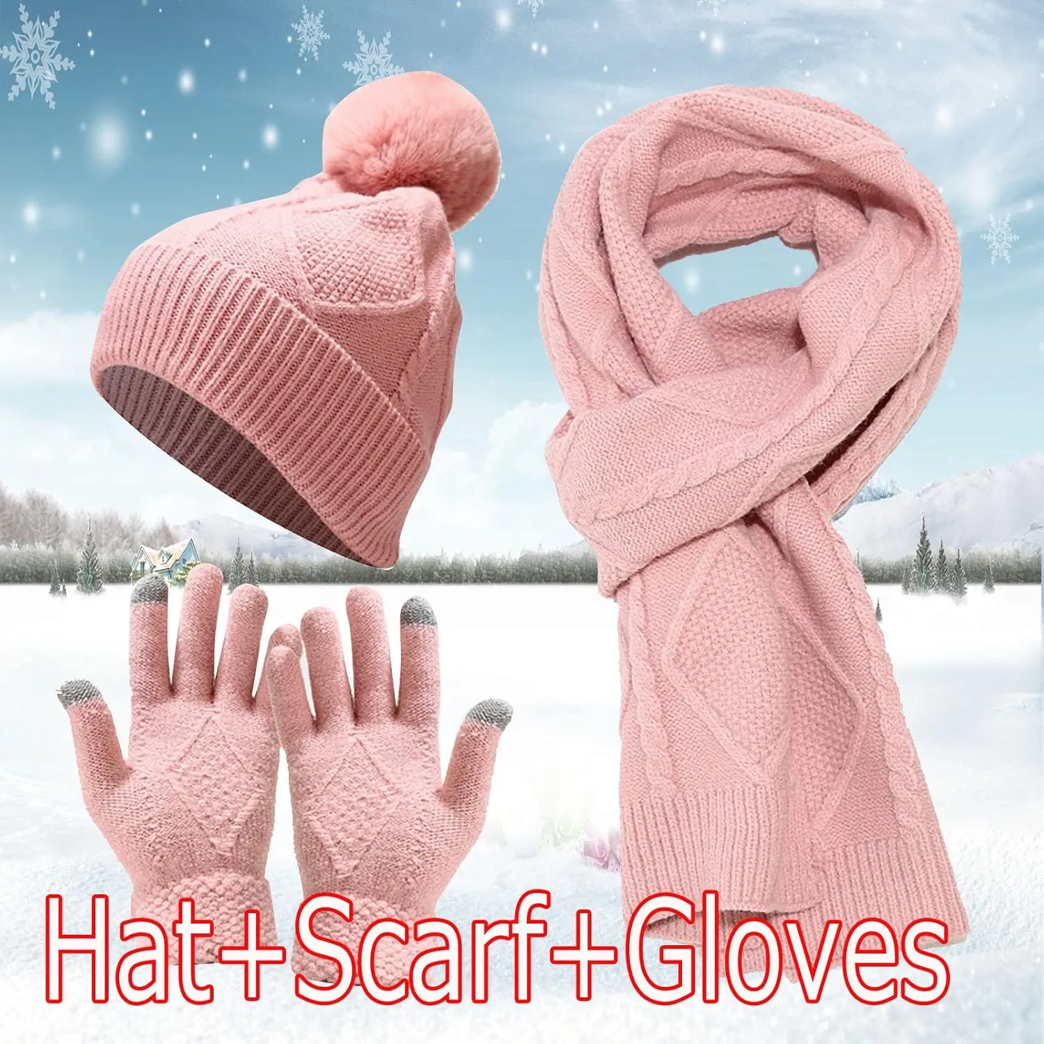 Warm Knit Scarf Gloves Winter Cycling Men Adult Skiing Hat Sets Hat Women Windproof Knitted Baseball Caps for Vacation