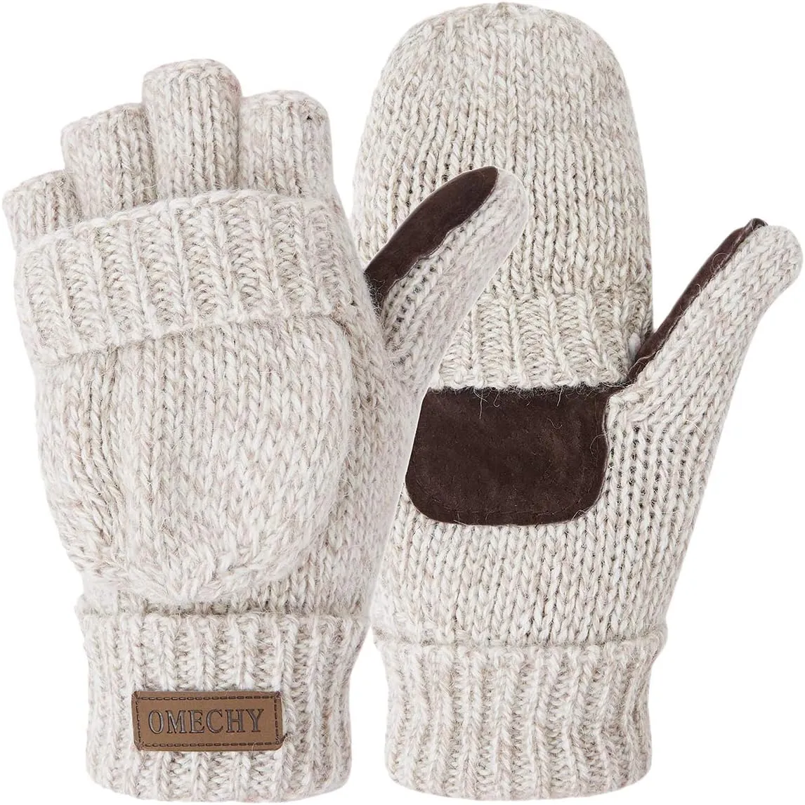 Winter Knitted Fingerless Wool Gloves Thermal Insulation Warm Convertible Mittens Flap Cover for Men Women