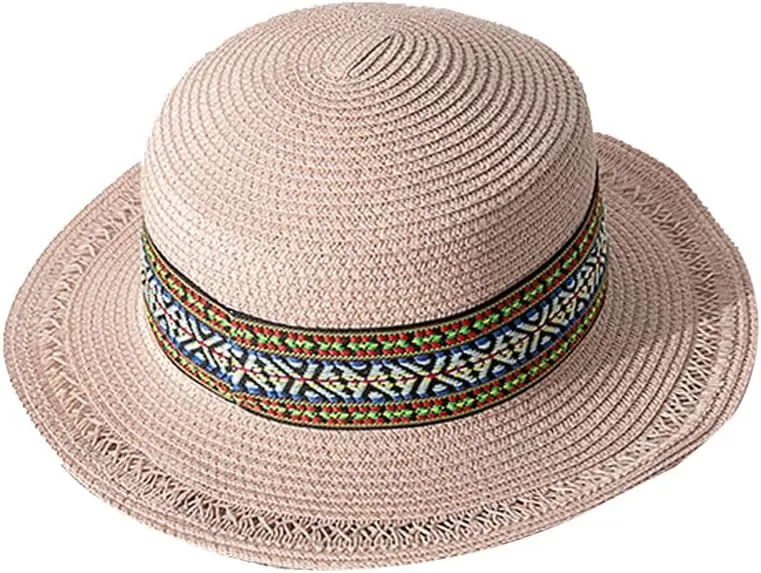 Women Boater Hat 1920s Straw Hat 20s Men Wide Brim Beach Boho Hat