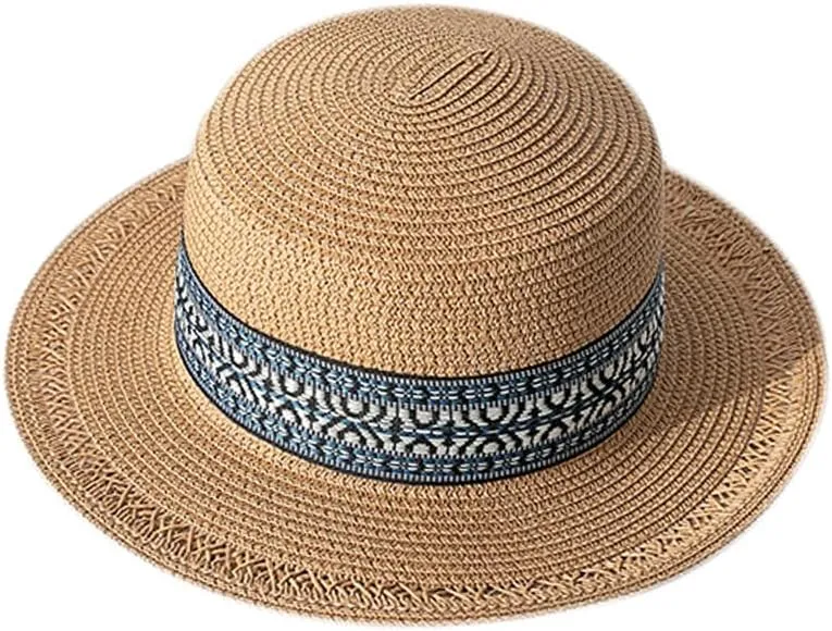 Women Boater Hat 1920s Straw Hat 20s Men Wide Brim Beach Boho Hat