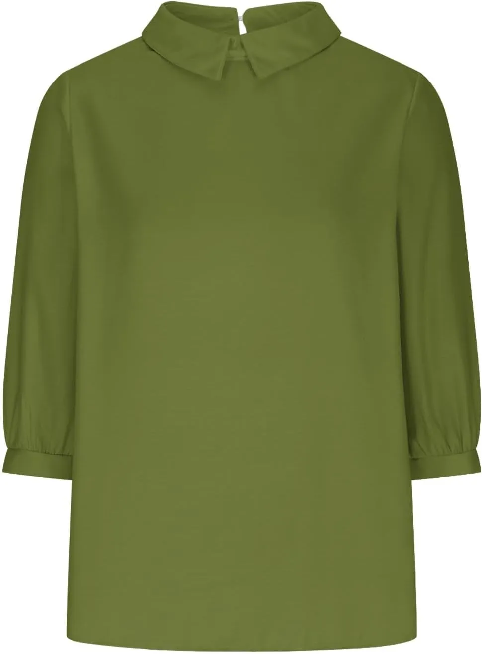 Womens 3/4 Sleeve Linen Shirts Cute Collared Tops Spring Summer Clothes Casual Plain Gauzy Tunic Tshirt Blouses