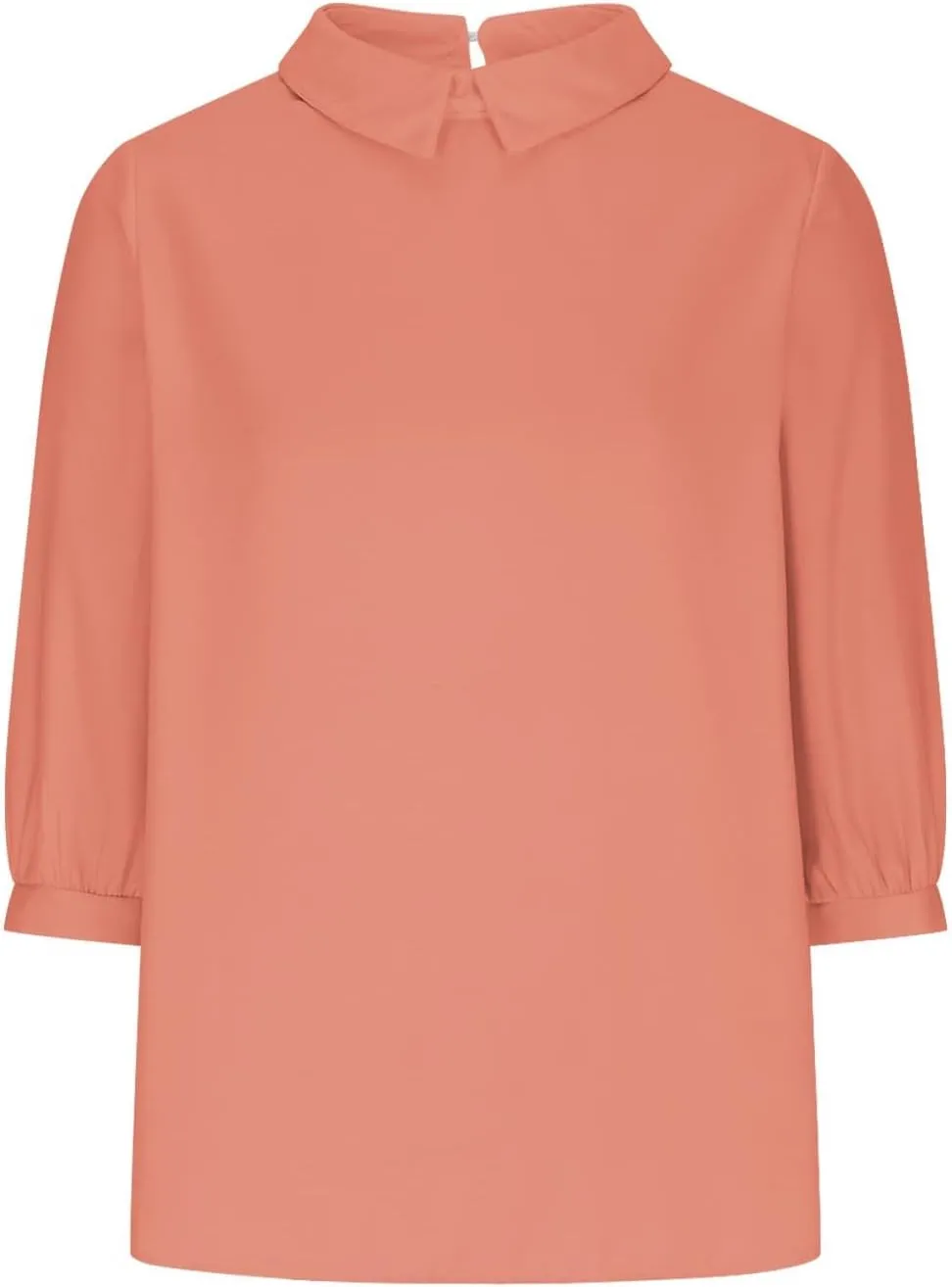 Womens 3/4 Sleeve Linen Shirts Cute Collared Tops Spring Summer Clothes Casual Plain Gauzy Tunic Tshirt Blouses