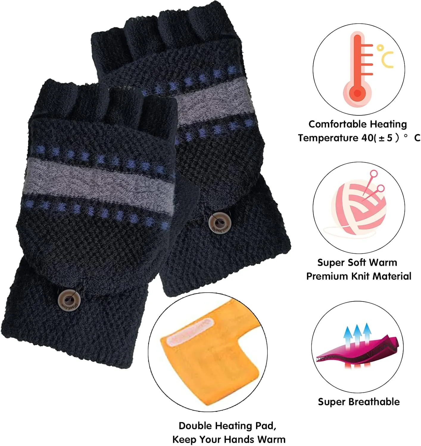 Women's & Men's USB Heated Gloves Mitten Full & Half Fingerless Winter Hands Warmer Laptop Gloves