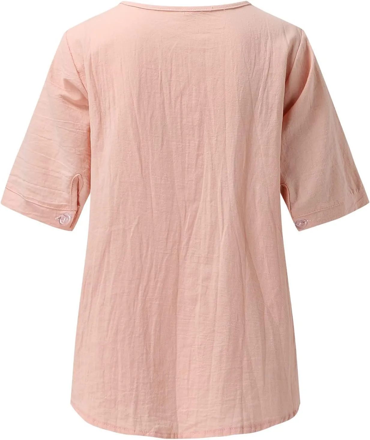 Women's Embroidered Blouse Cotton Linen Short Sleeve Peasant Boho Tunic Tops Casual Notch V Neck Loose Fit T-Shirts