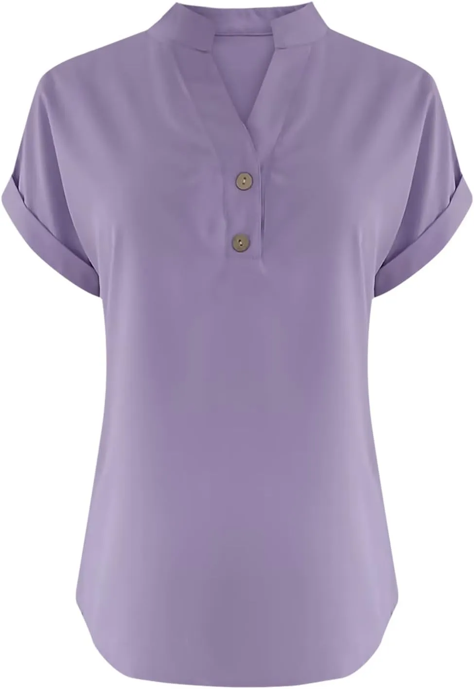 Womens Short Sleeve Linen Shirts Summer Casual Cotton Gauzy Tops Trendy Button V Neck Tunic Work Blouses Loose Fit