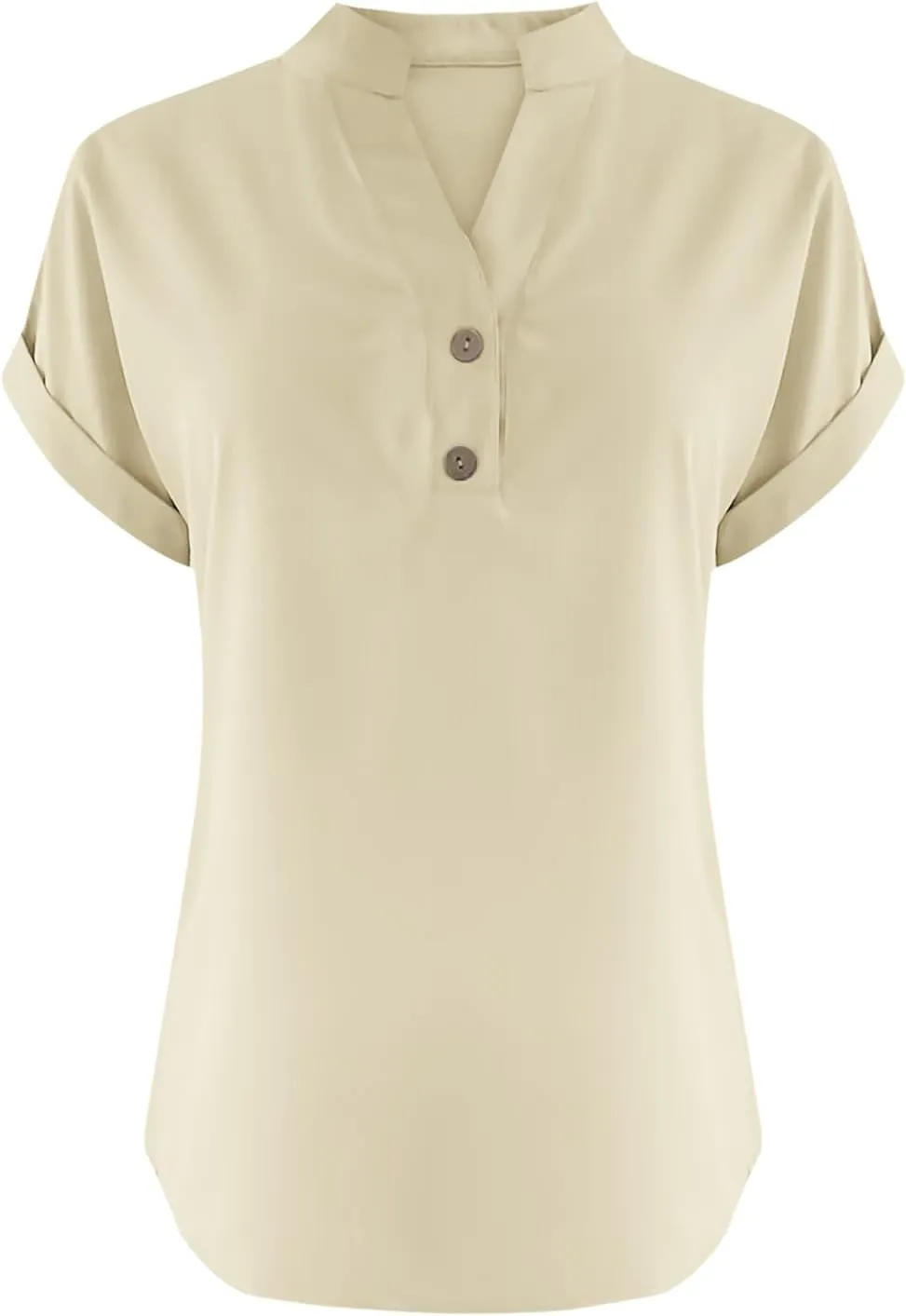 Womens Short Sleeve Linen Shirts Summer Casual Cotton Gauzy Tops Trendy Button V Neck Tunic Work Blouses Loose Fit