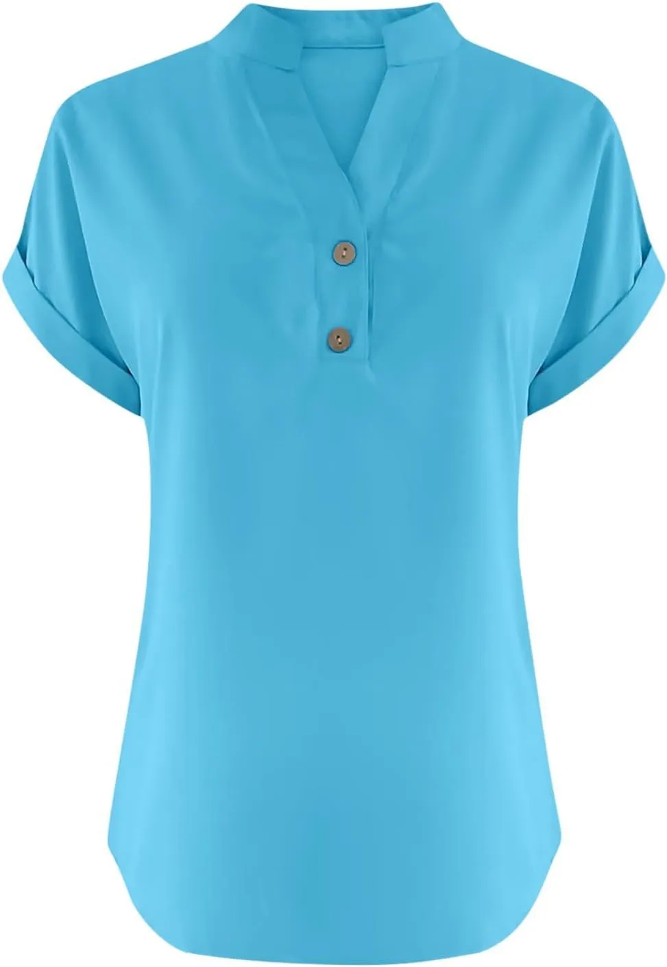 Womens Short Sleeve Linen Shirts Summer Casual Cotton Gauzy Tops Trendy Button V Neck Tunic Work Blouses Loose Fit