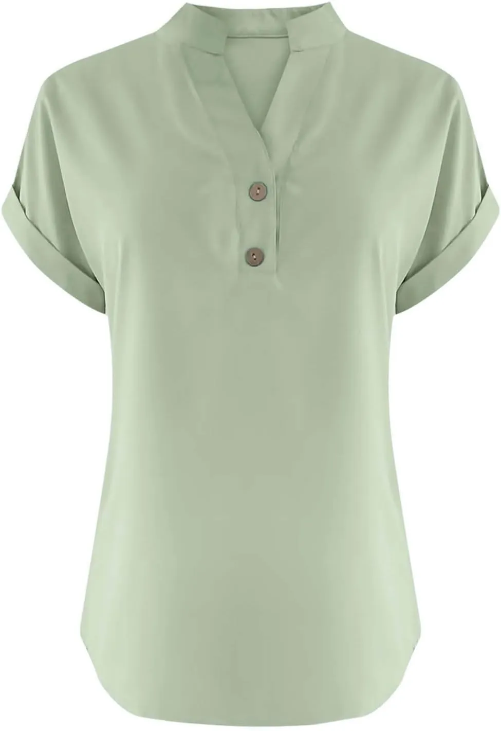 Womens Short Sleeve Linen Shirts Summer Casual Cotton Gauzy Tops Trendy Button V Neck Tunic Work Blouses Loose Fit