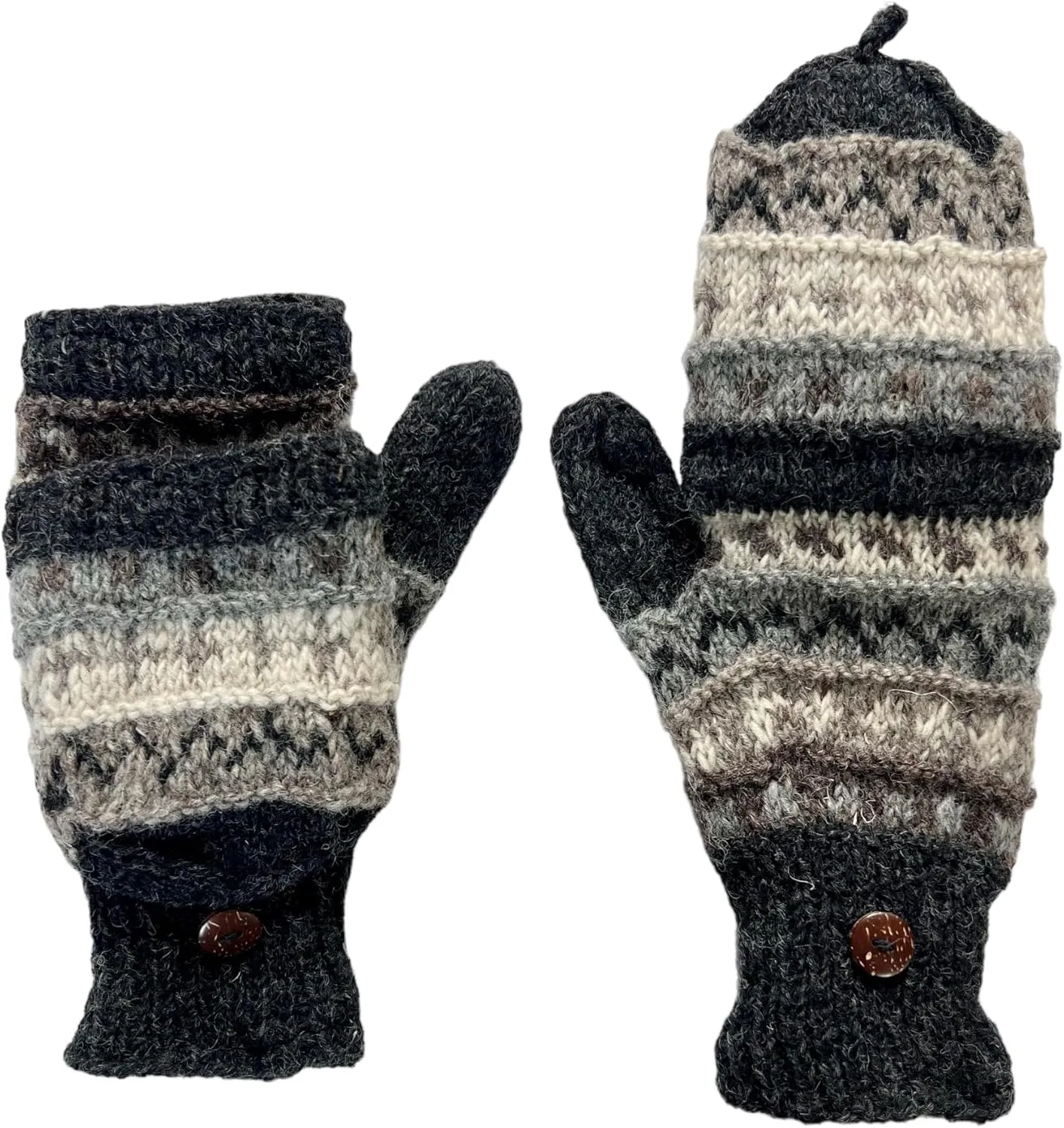 Womens Wool Convertible Mittens Warm Handmade Knit Gloves Flip Top Fleeced Lined