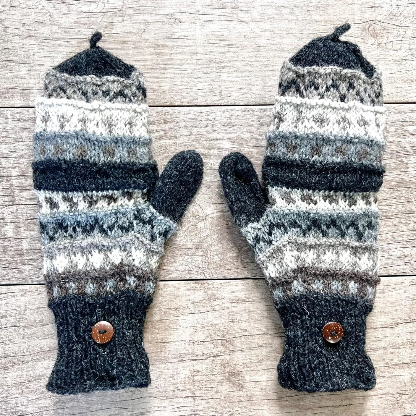 Womens Wool Convertible Mittens Warm Handmade Knit Gloves Flip Top Fleeced Lined