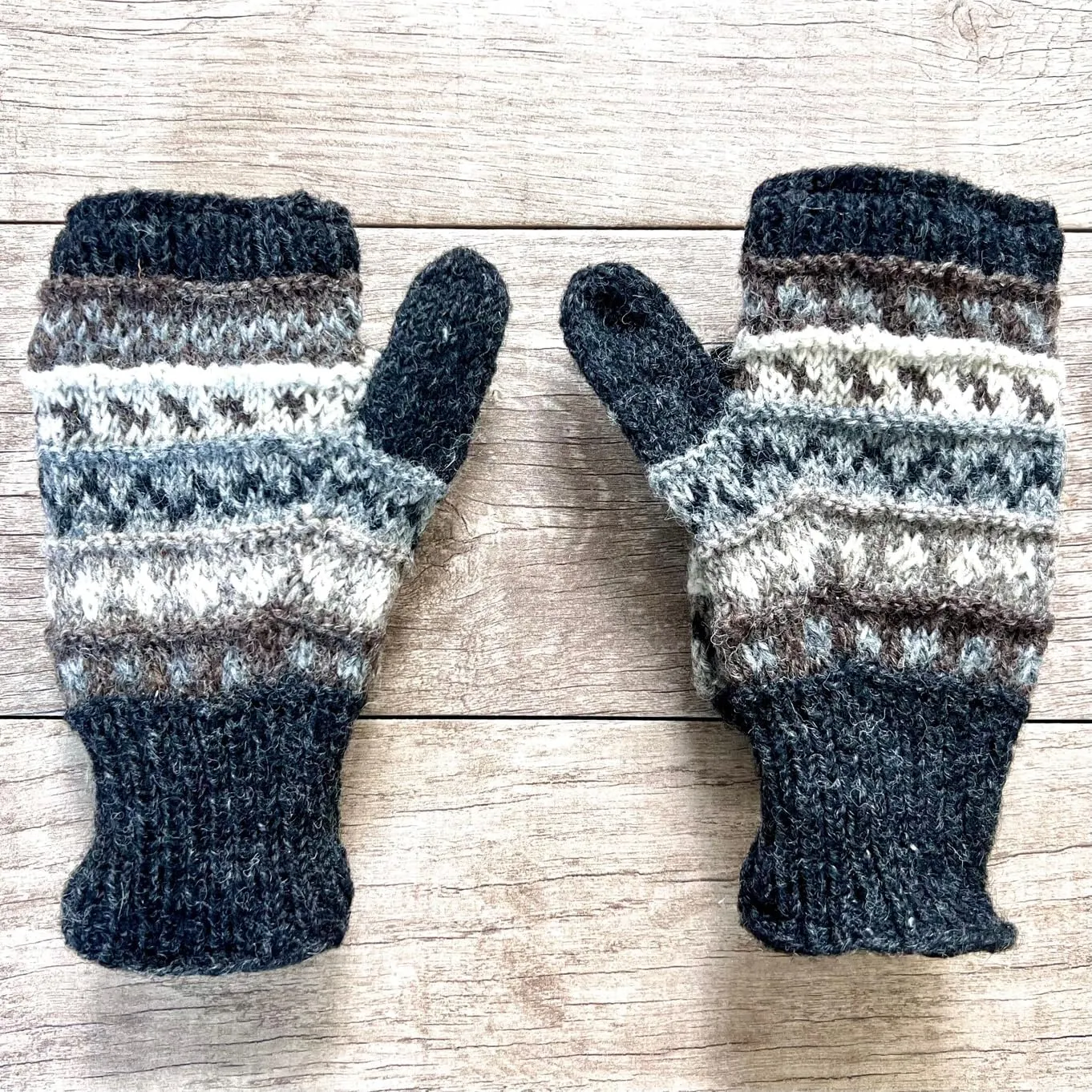 Womens Wool Convertible Mittens Warm Handmade Knit Gloves Flip Top Fleeced Lined