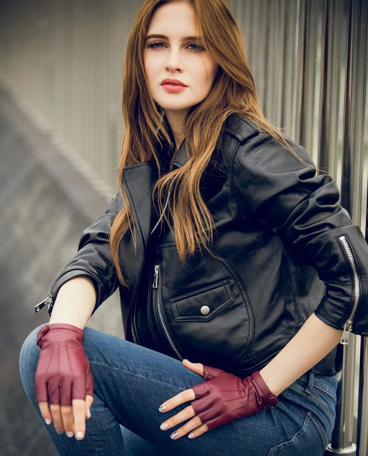 YISEVEN Women's Classic Sheepskin Leather Fingerless Gloves
